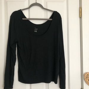 Size XXL Ribbed Black Ballet Scoop Long Sleeve T
